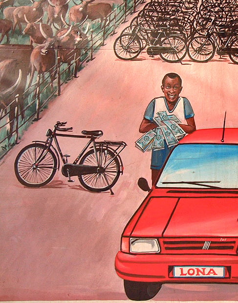 Detail of painting in the reception of the National Lottery. Bujumbura © 2006 Jan Oberg, TFF